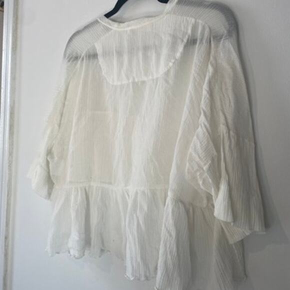 Chloe Ready to Wear White Plisse Ruffled Top Sz 42 XL 100% Cotton Blouse Gauzy - Picture 8 of 8